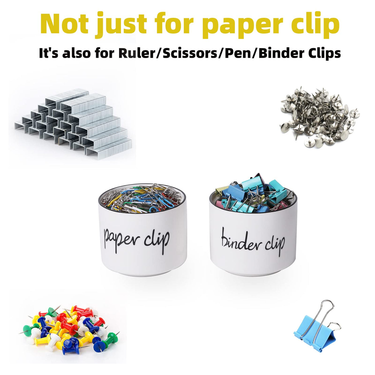 ONTUBE Ceramic Paper Clip Holder and Binder Clip Holder Set (White)