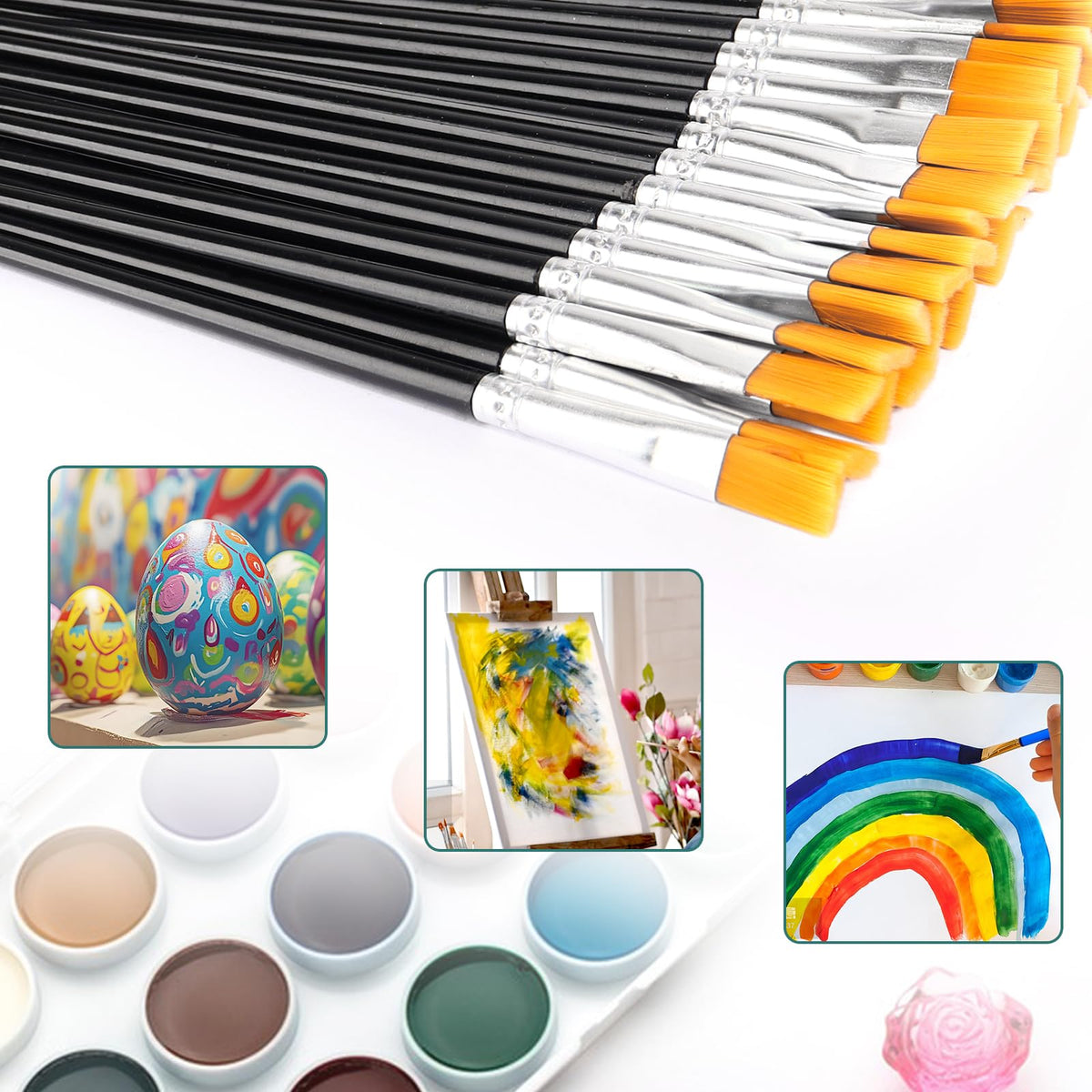 200Pcs Paint Brushes for Acrylics Painting, Flat Paint Brush Bulk, Black