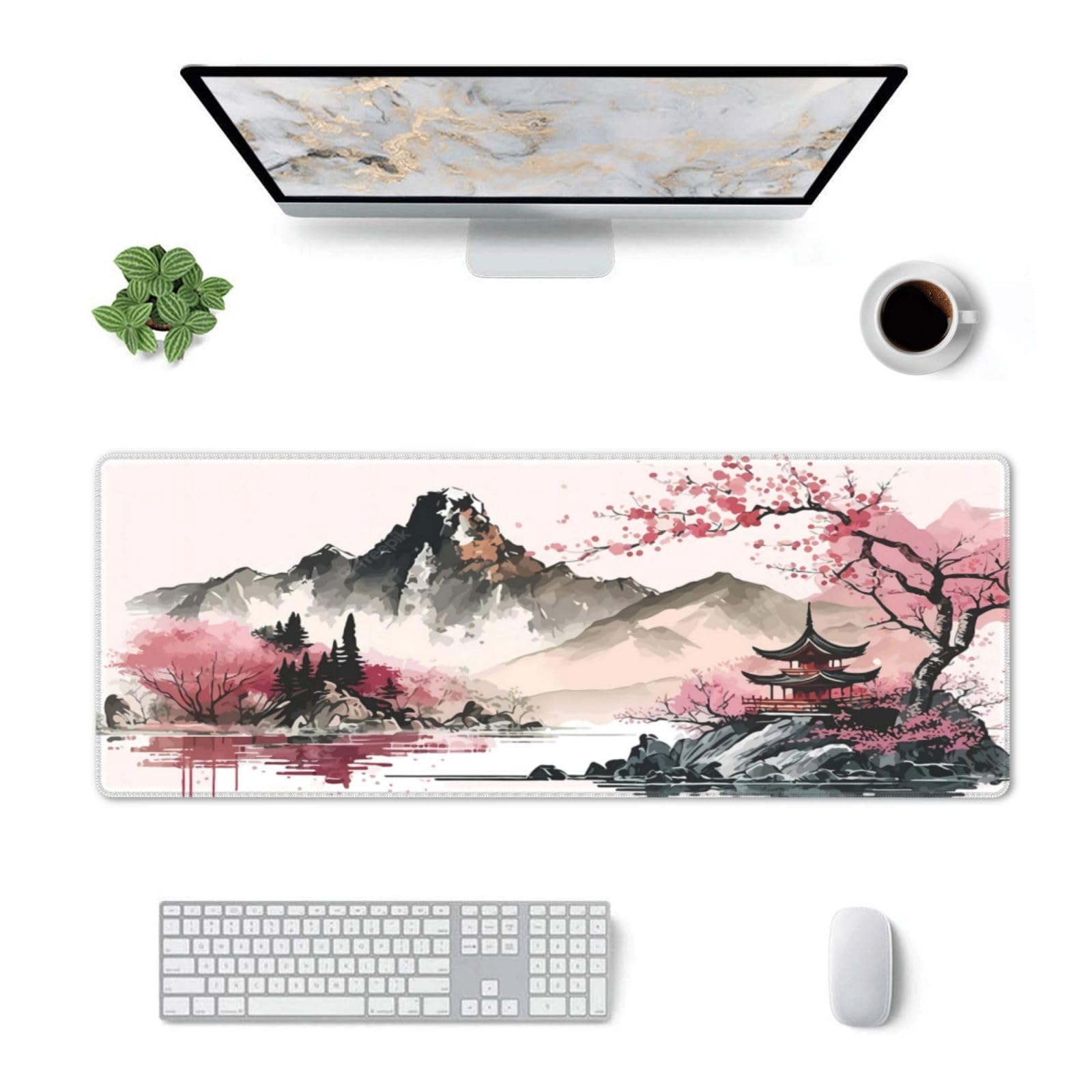 Watercolor Japanese Large Gaming Mouse Pad,Mouse Pad Gaming 31.5 x 11.8 in Mouse Mat Desk Pad,Large