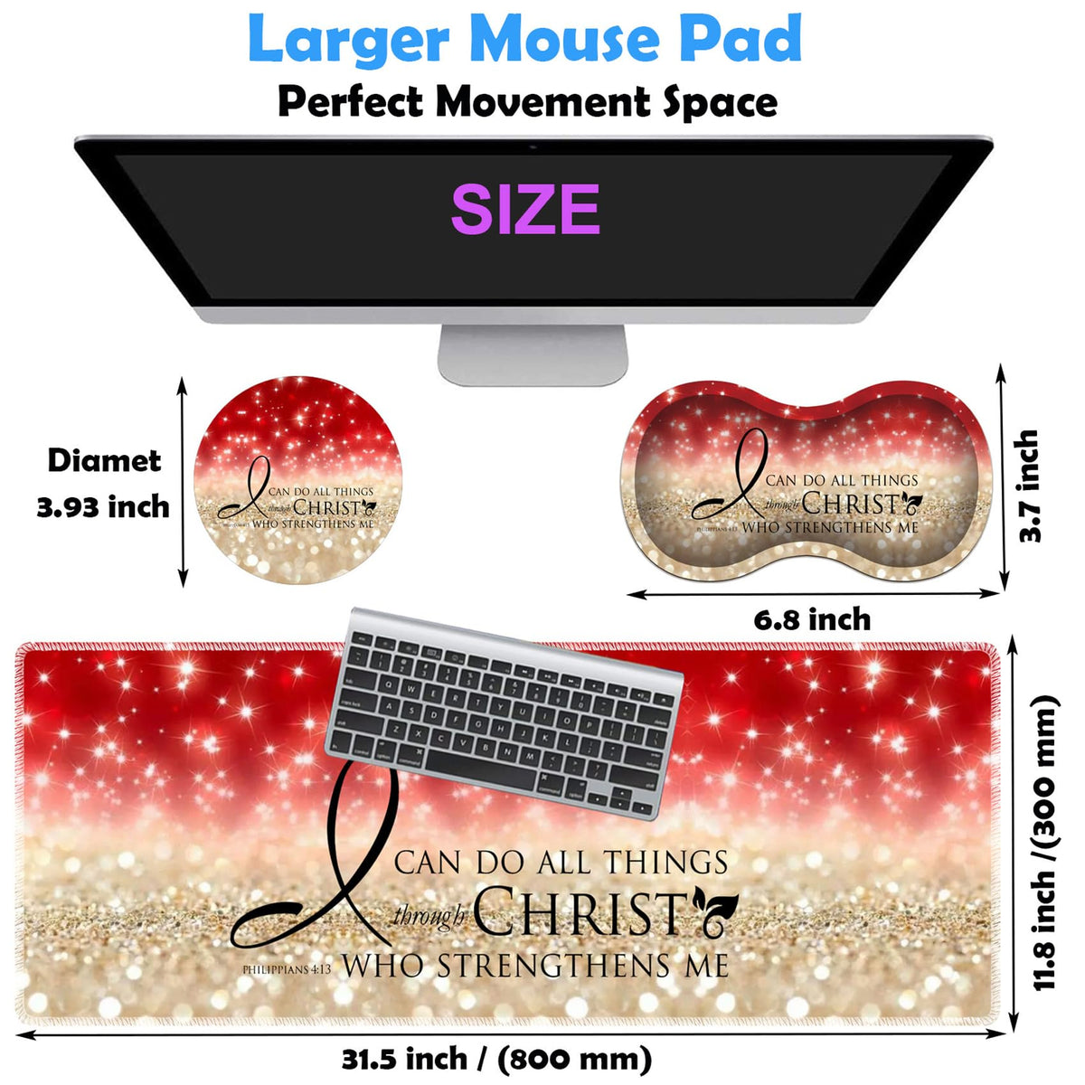 3 Piece Mouse Pad Set with Stitched Edge Large Anti-Slip Mouse Pad Desk Pad Keyboard Pad + Wrist