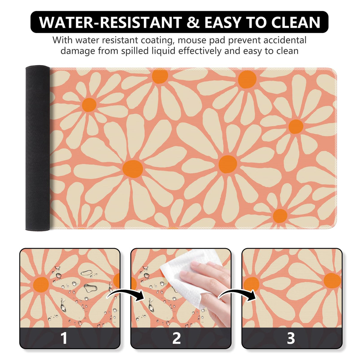 iCasso Desk Mat,Desk Matt for Desktop,Cute Desk Pad Mat, Orange Floral