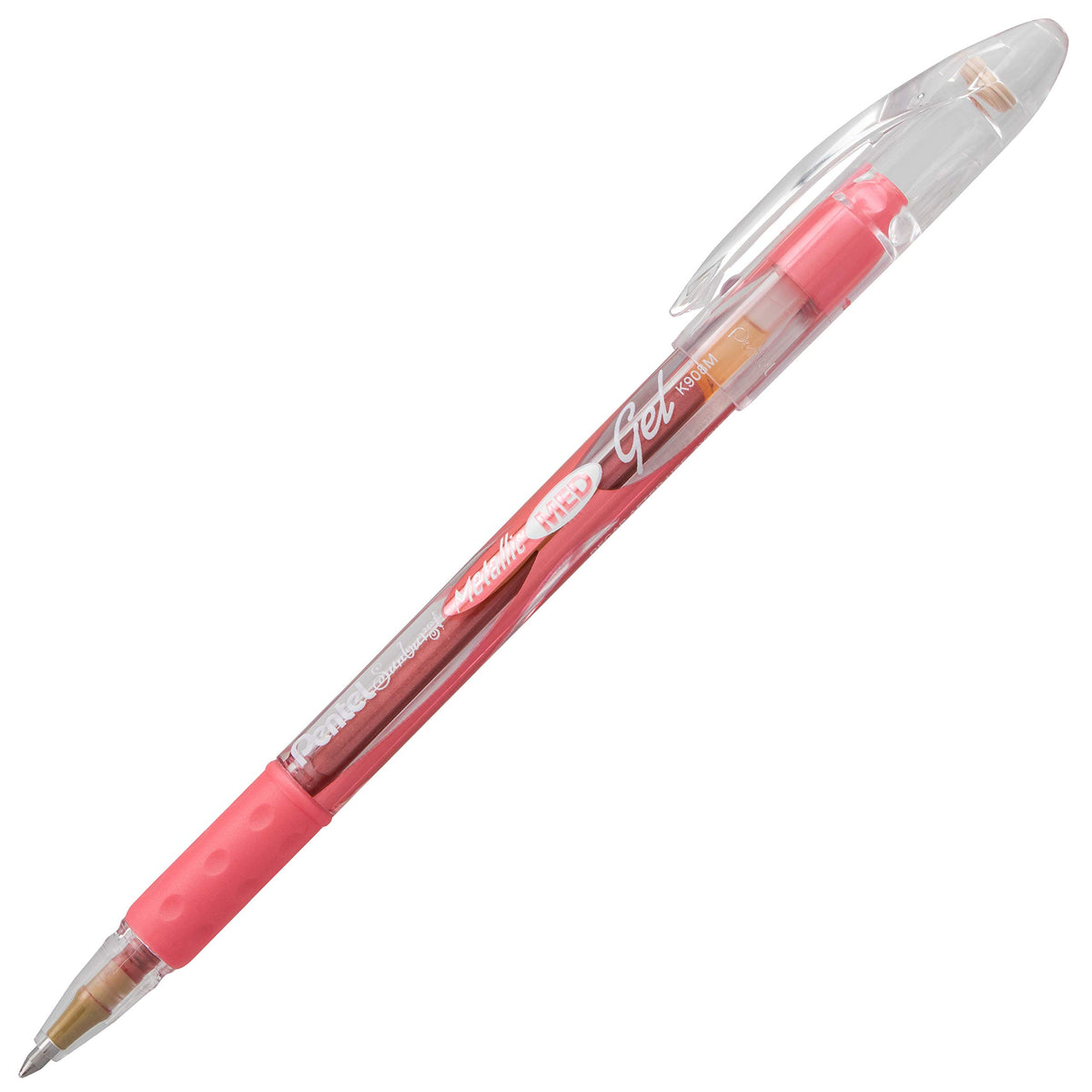 Pentel Sunburst Metallic Gel Pen, 0.8mm Tip Writes 0.4mm Line, Red/Transparent Barrel Red Ink, Box