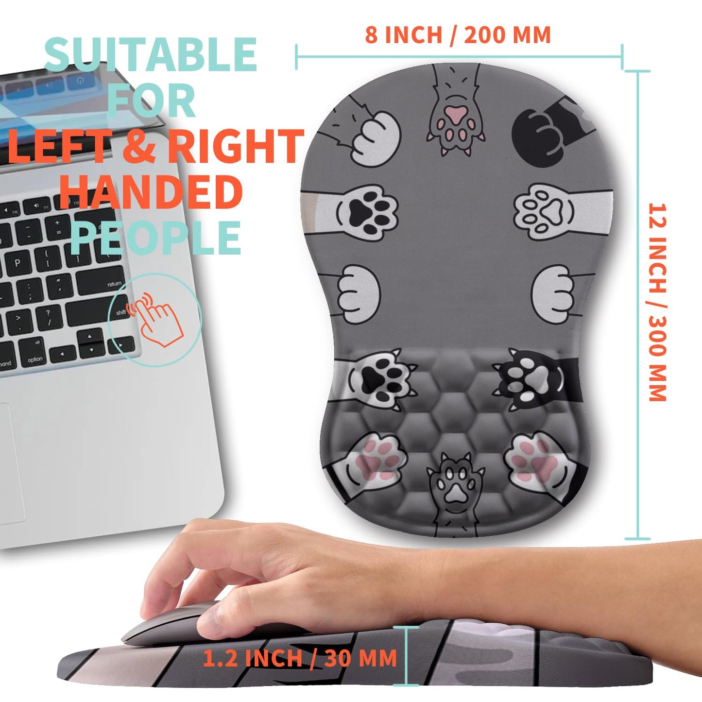 Kuosgm Ergonomic Mouse Pad Wrist Support with Memory Foam Massage Bulge, Carpal Tunnel Pain Relief