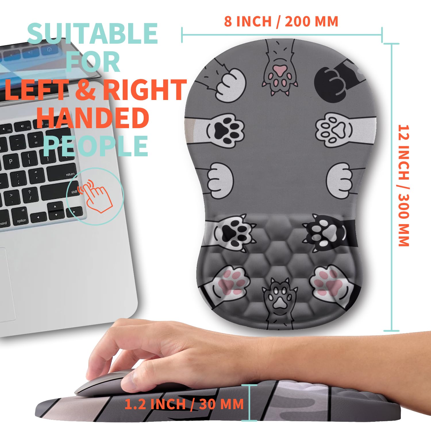 Kuosgm Ergonomic Mouse Pad Wrist Support with Memory Foam Massage Bulge, Carpal Tunnel Pain Relief