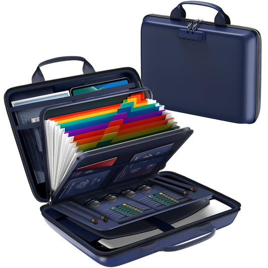 HIBWN Fireproof Document Box, Hard Case Fireproof File Organizer Box with Lock and 13 Pocket