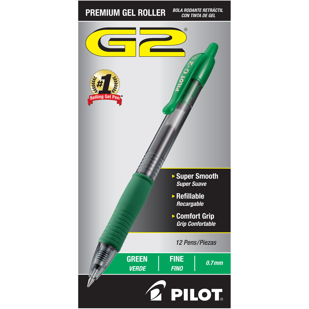 PILOT G2 Premium Gel Roller Pens, Green Ink Pens Fine Point, Pack of 12
