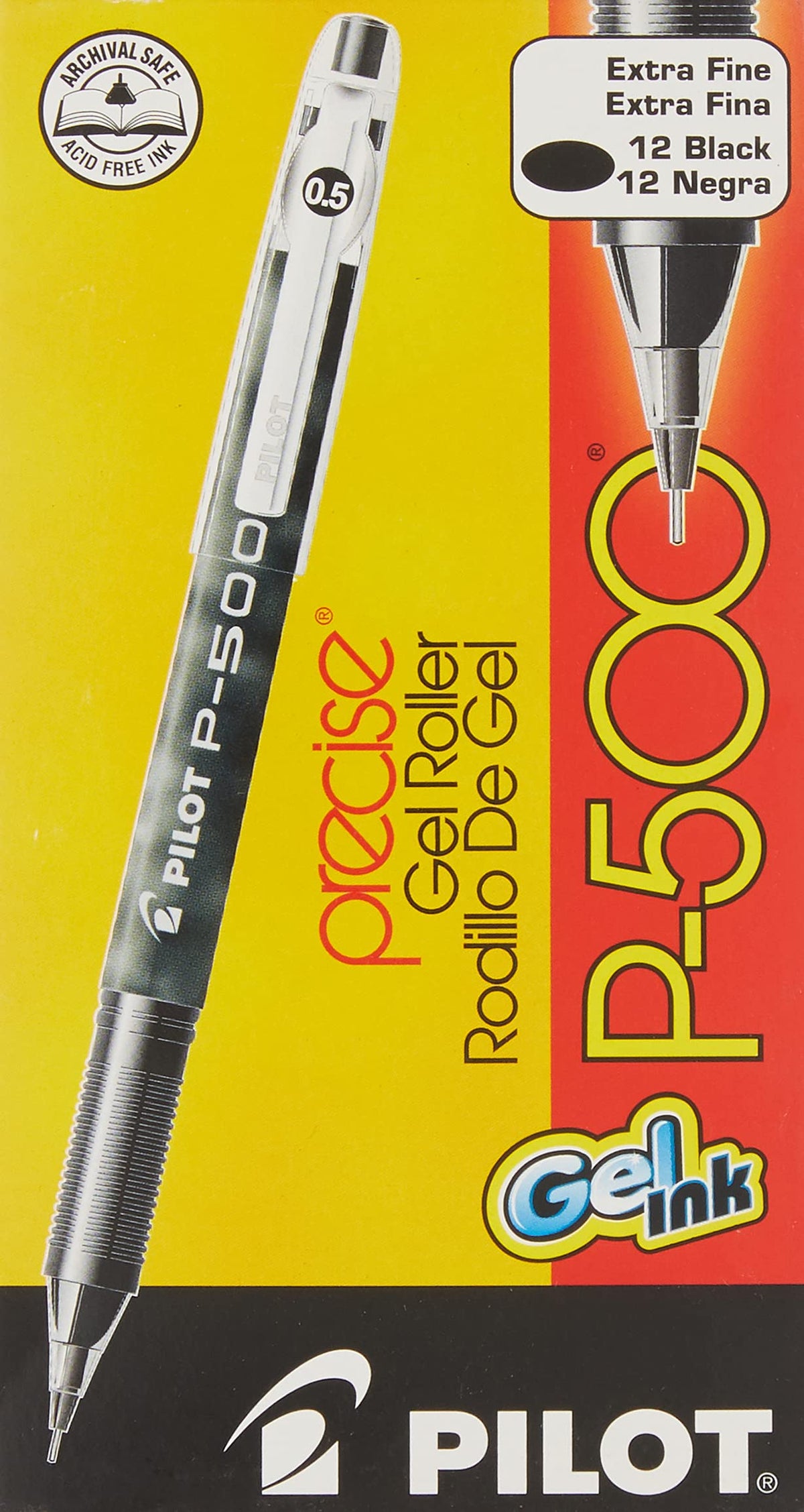 PILOT Precise P-700 Rolling Ball Stick Pens, 0.7mm, Black, 12-Pack