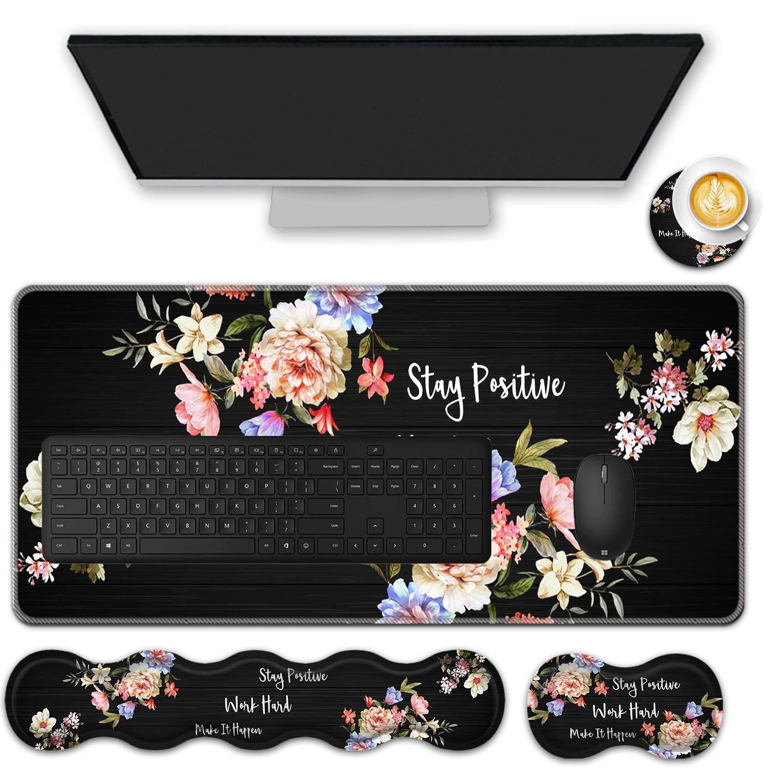 FGDRFGRW Mouse Pad Set,(31.5×11.8 in)Desk Pad + Keyboard Wrist Rest Support + Mouse Wrist Rest +