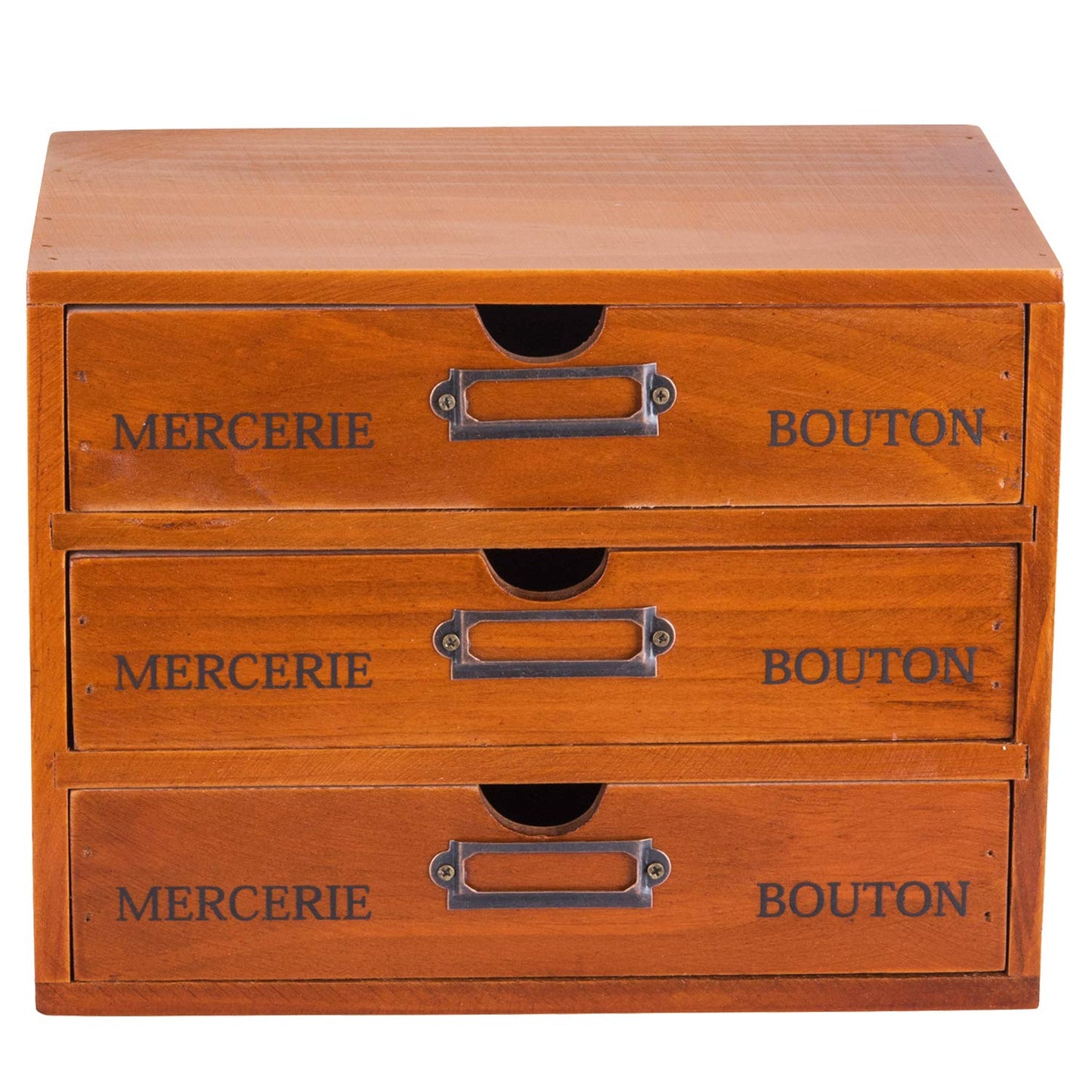 Vintage 3-Drawer Organizer for Desk - Wooden Box with 3 Storage Drawers - Solid Wood Table Top