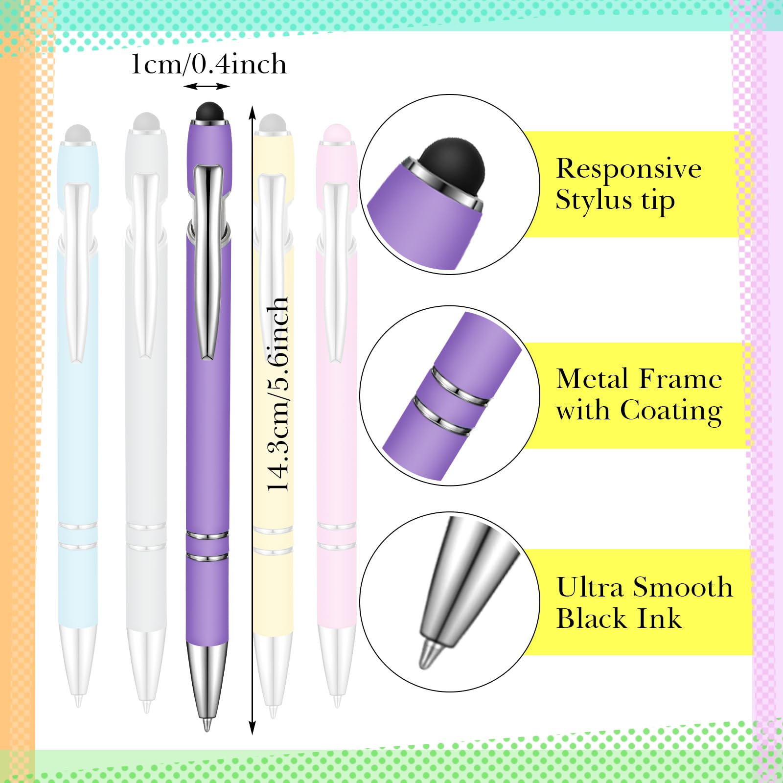 Zonon 38 Pcs Stylus Ballpoint Pens, Metal Rubberized Grip, Macaron Colors