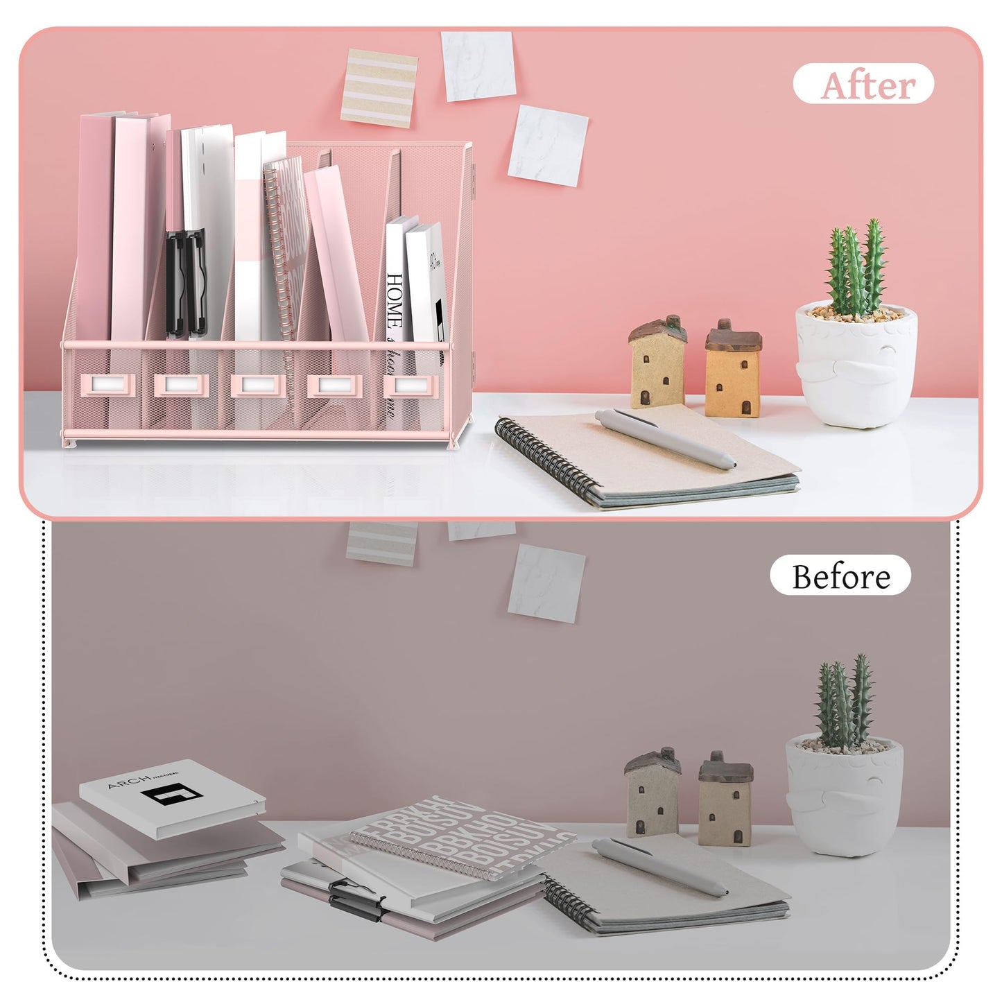 SUPEASY Desk Organizers Metal Desk Magazine File Holder with 5 Vertical Compartments Rack File