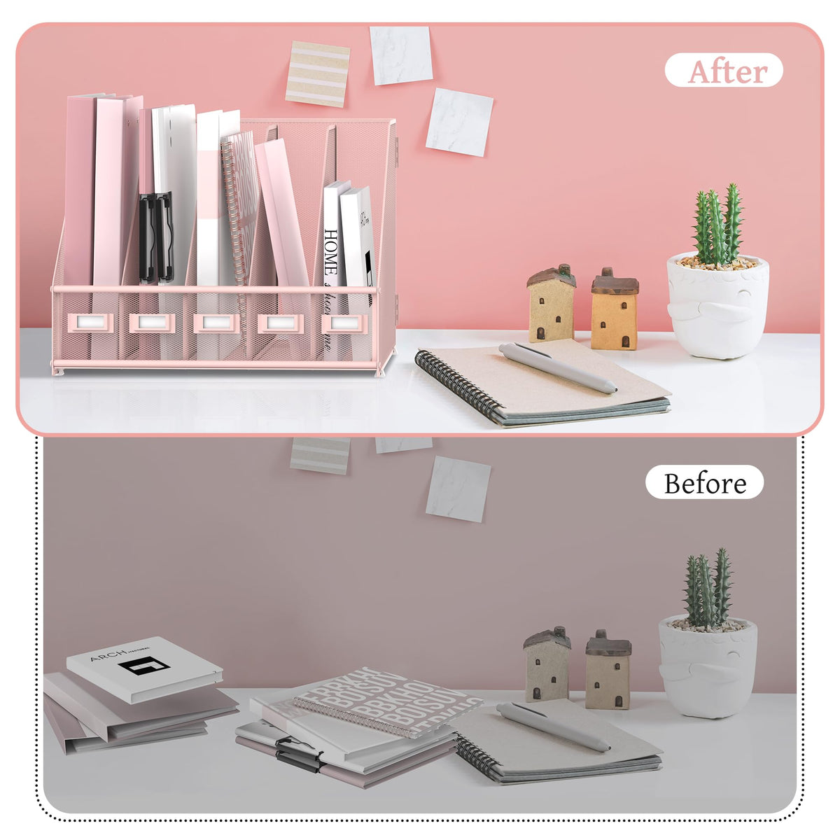 SUPEASY Desk Organizers Metal Desk Magazine File Holder with 5 Vertical Compartments Rack File