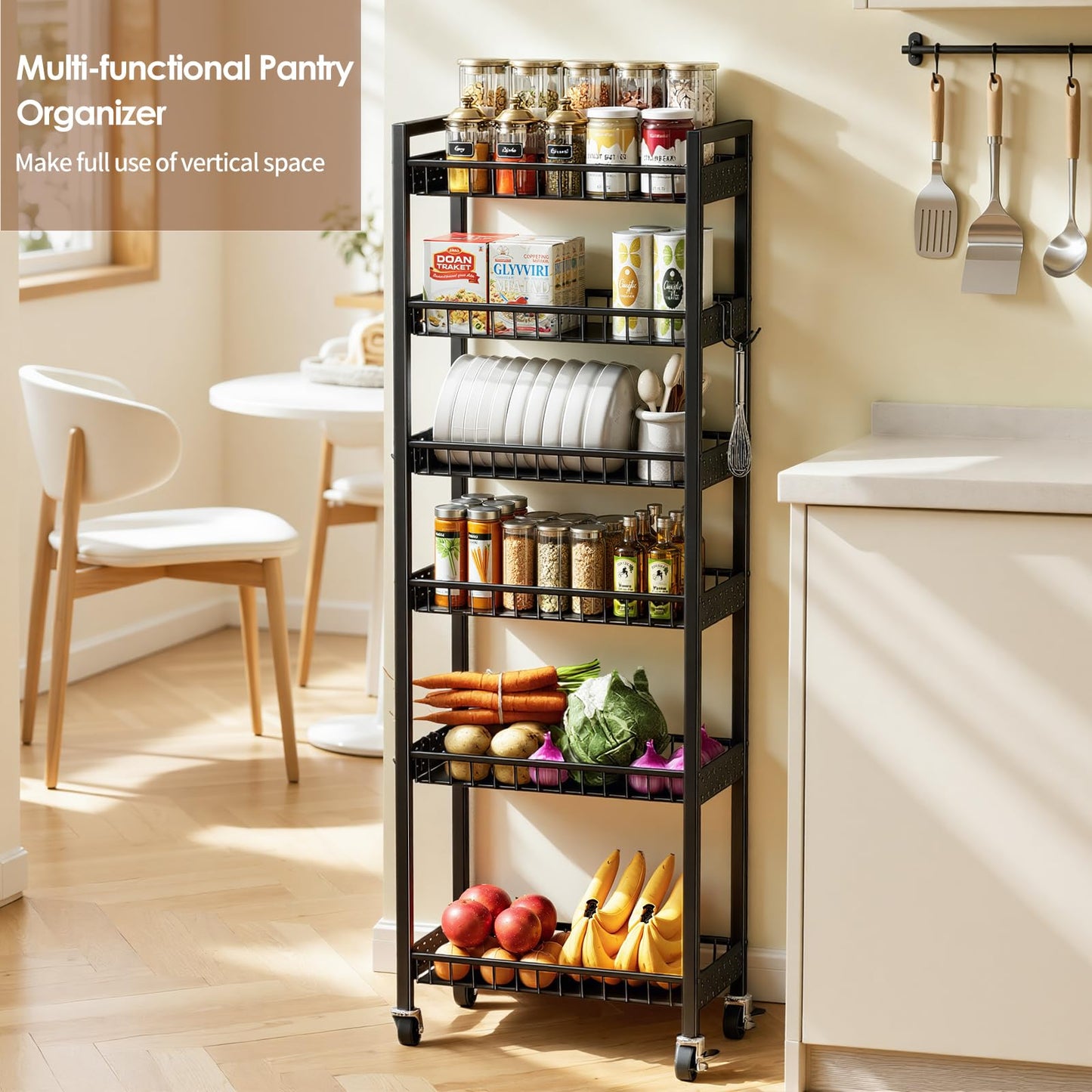 Kssiaz 6 Tier Slim Storage Cart, Narrow Rolling Cart with Wheels, 10in(W)