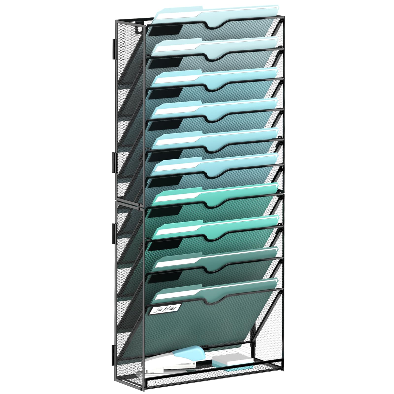 11-Tier Wall File Organizer, Hanging File Holder, Wall Mounted Mail Sorter