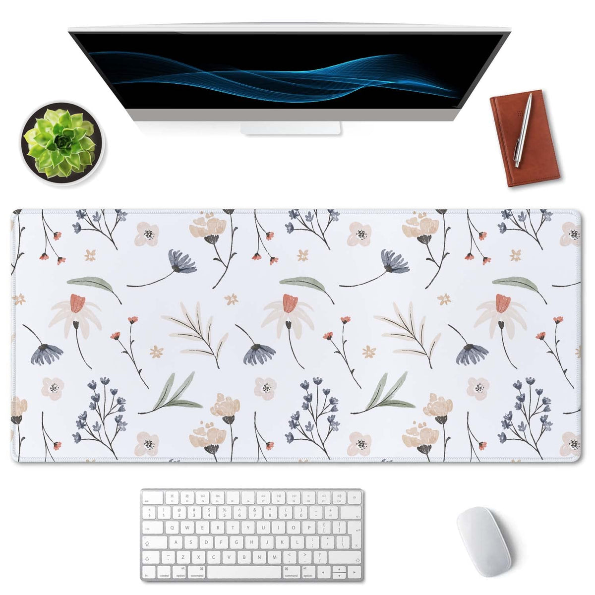 SSOIU Extra Large Flowers Desk Mat, Cute XXL Gaming Mouse Pad 35.5" X 15.7"