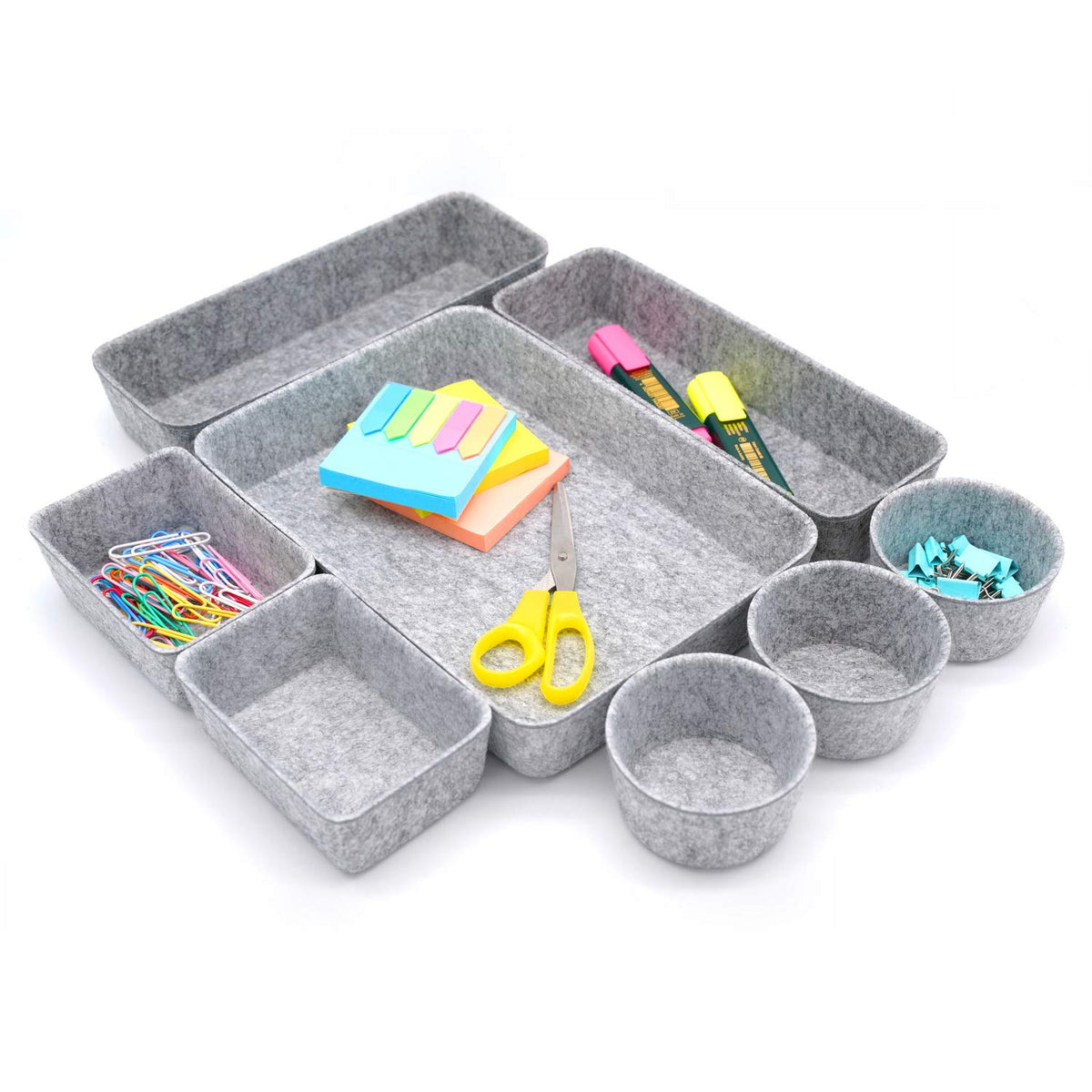 Welaxy 8-piece desk drawer organizer trays felt shallow bin Gray Minimalist