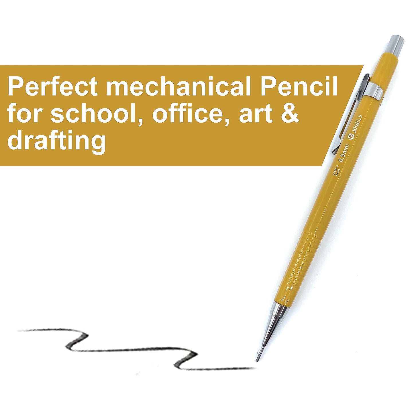 JOVELY 0.9mm Mechanical Pencils, HB #2, Yellow, 12 Count, Made in Korea