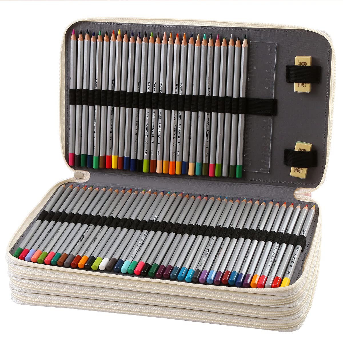Lbxgap 300 Individual-Slots Pencil Case 4-Layer Zipped Holder w/Handle