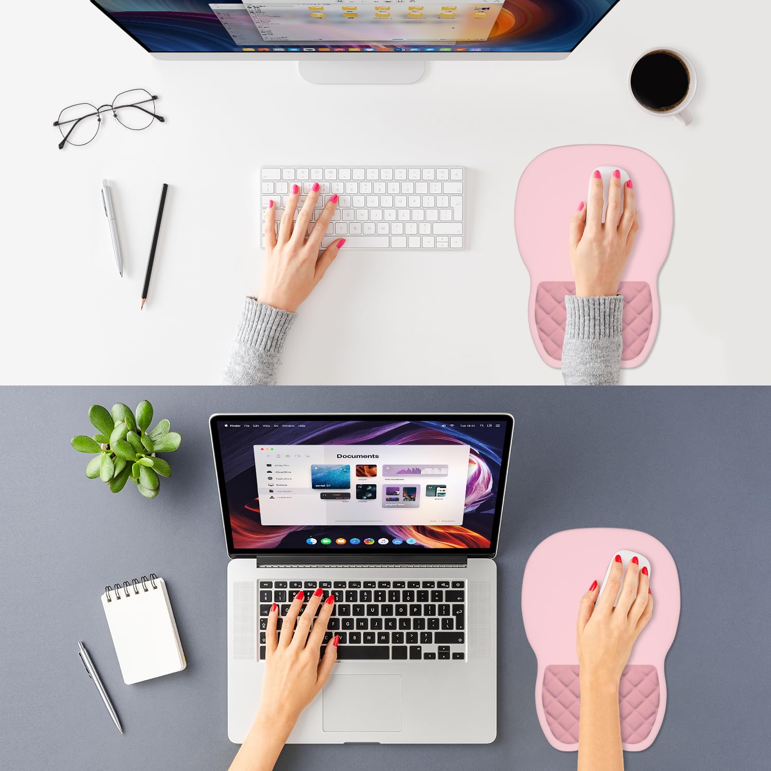 ITNRSIIET Ergonomic Mouse Pad Wrist Support with Memory Foam Massage Bulge & Non-Slip PU Base