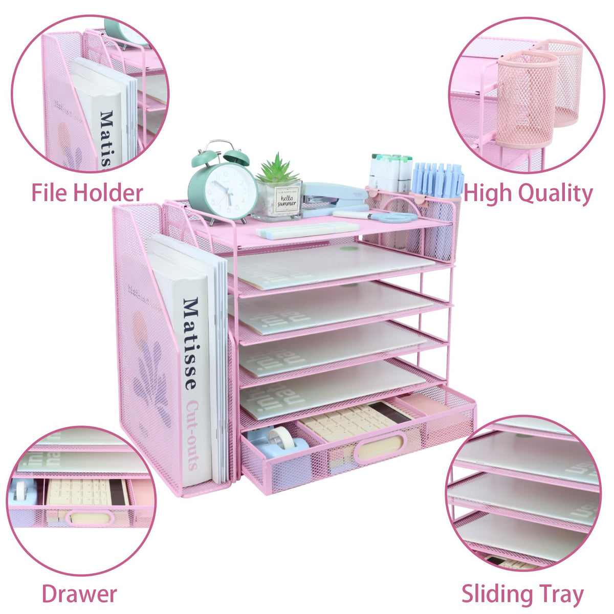ideallife Desk Organizers and Accessories with File Holder, 6-Tier Paper Letter Tray Organiser with