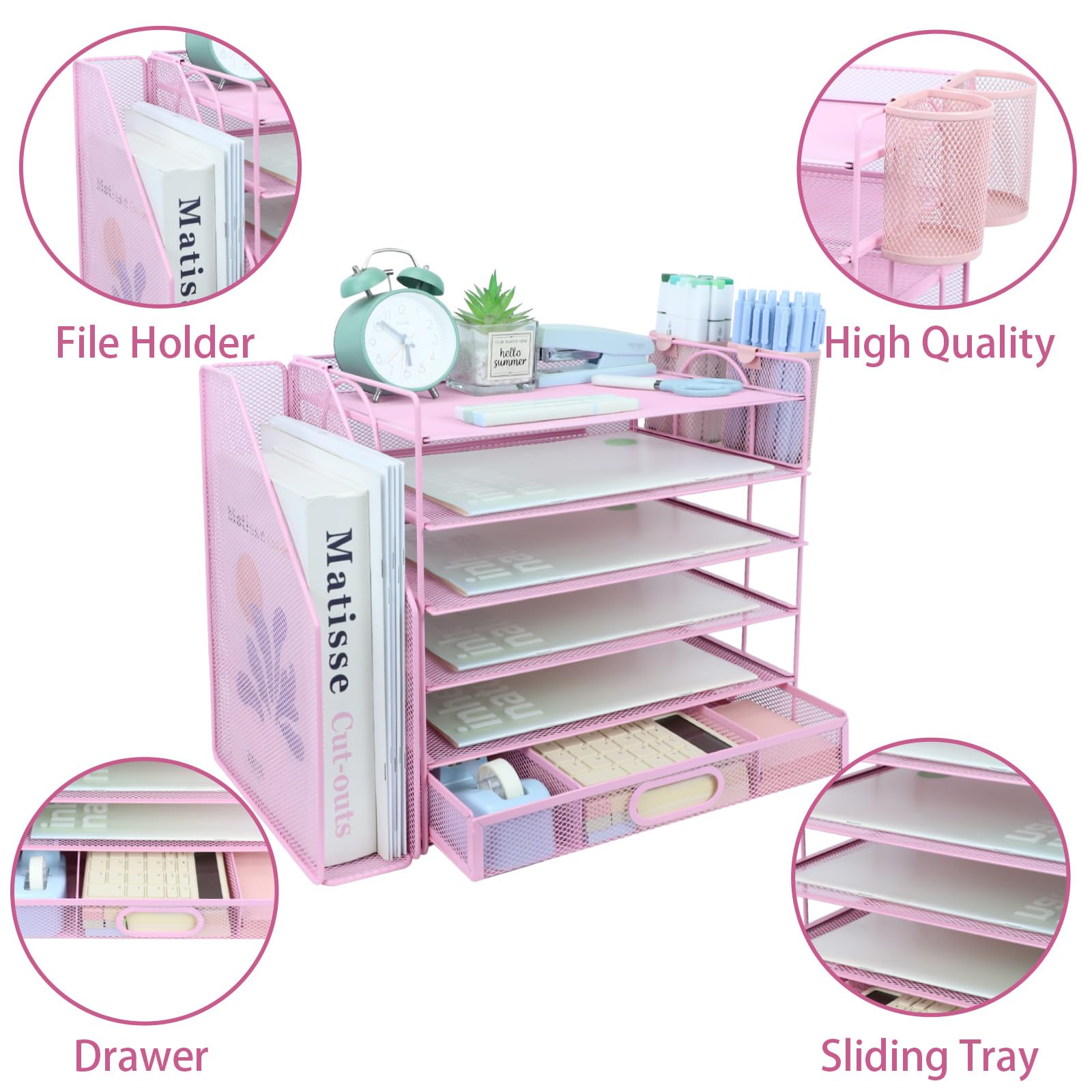 ideallife Desk Organizers and Accessories with File Holder, 6-Tier Paper Letter Tray Organiser with