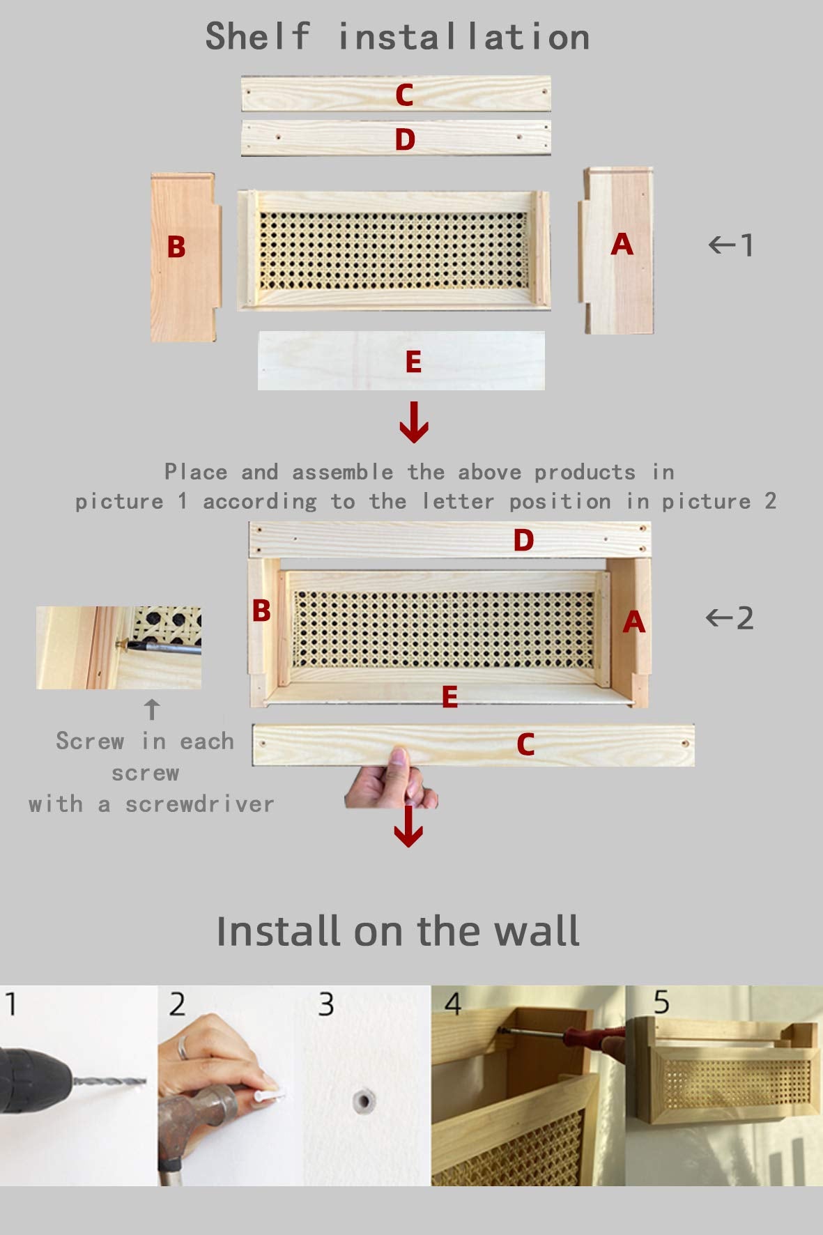 FIRADE Wood Magazine Wall Rack with PE Rattan Grid,Size 17.3" x 4" x 9.4",File Holder For