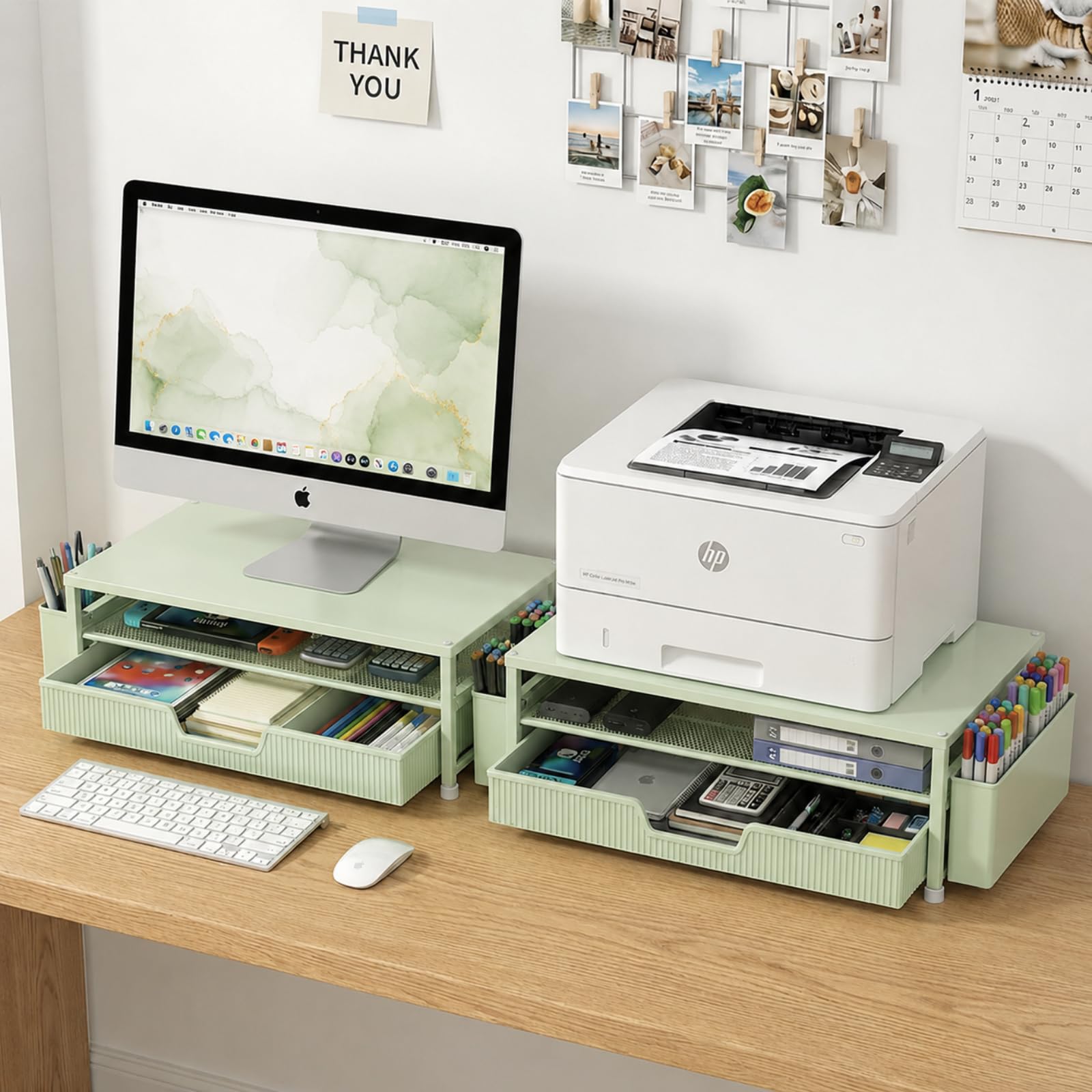 ECOLOVI Desk Organizer and Accessories, 2-Tier Computer Monitor Stand Rise with Storage Drawer & 2