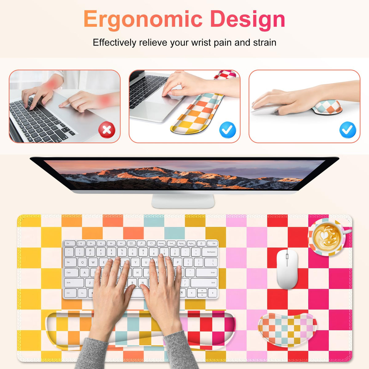 NXZGO Large Gaming Mouse Pad Set, 4 in 1 Ergonomics Keyboard Desk Mat with Memory Foam Wrist Rest