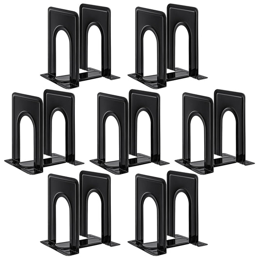 HappyHapi 7 Pairs Book Ends, Heavy Duty Bookends for Shelves, Black