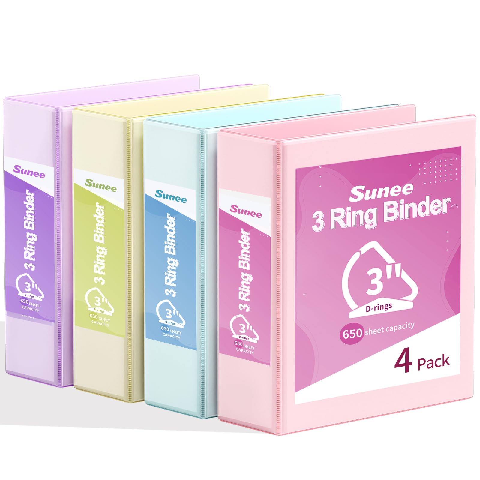 SUNEE 3 Ring Binder 3 Inch D Ring, Clear View Binder Three Ring PVC-Free (Fit 8.5x11 Inches) for