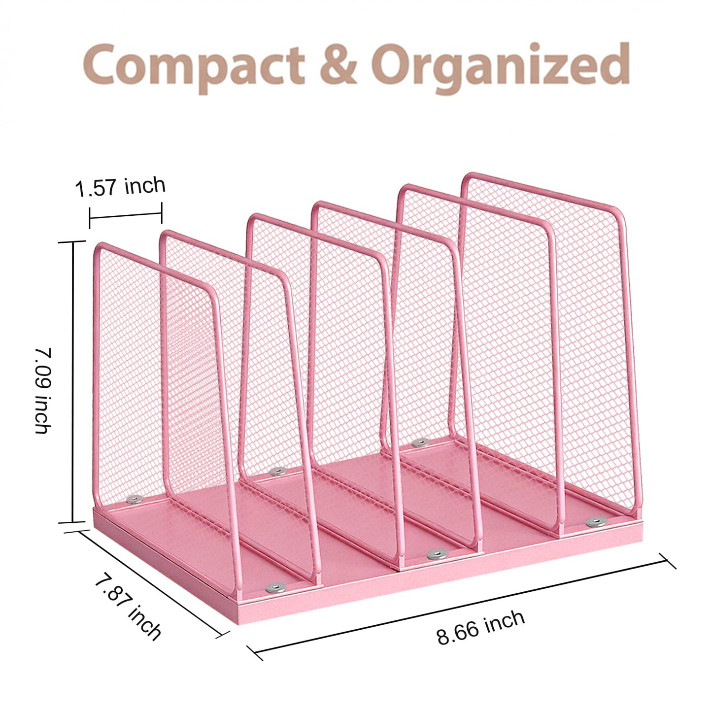 Becomrock 5-Section Vertical File Organizer for Desk, Sturdy Wood Base & Metal Mesh Desktop File