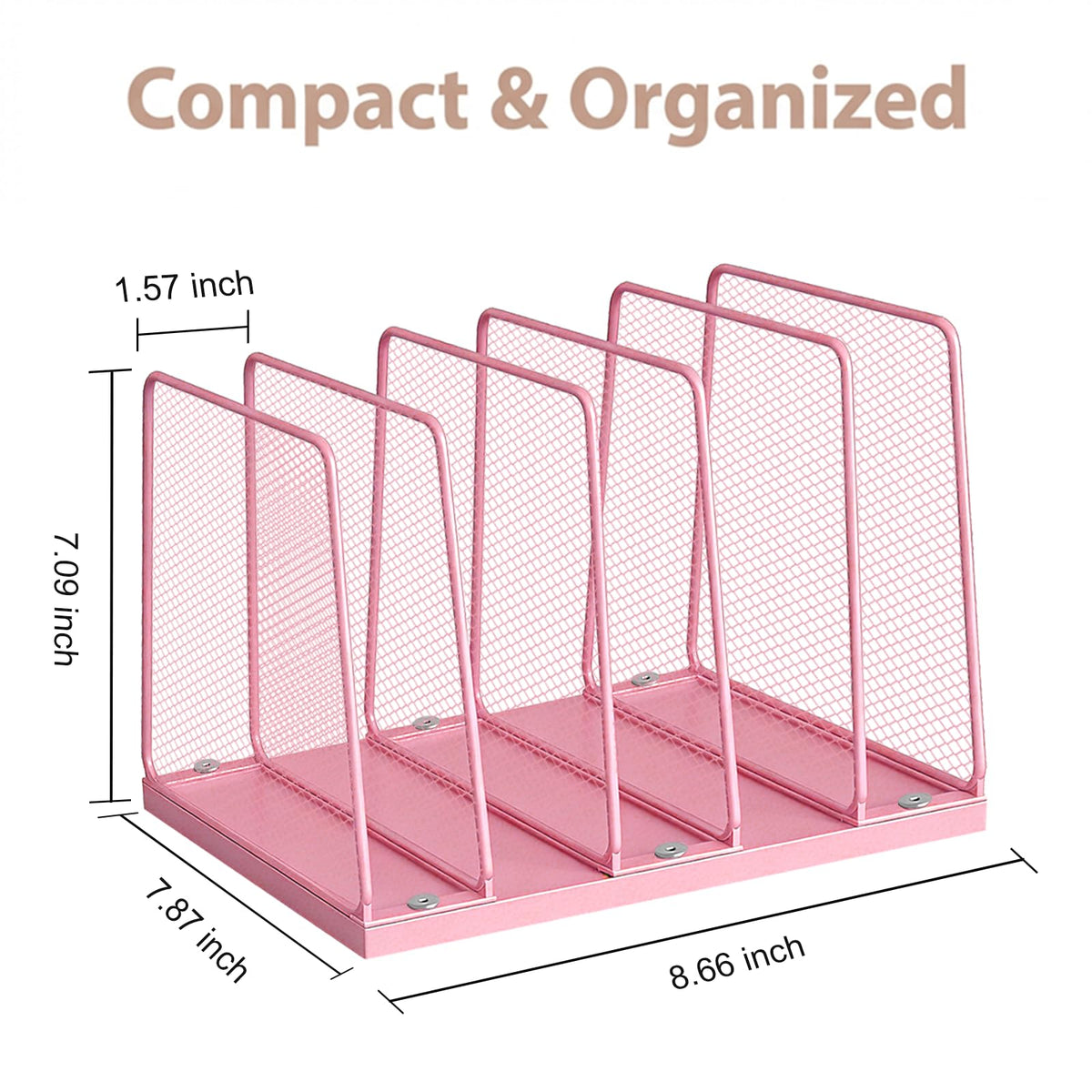 Becomrock 5-Section Vertical File Organizer for Desk, Sturdy Wood Base & Metal Mesh Desktop File