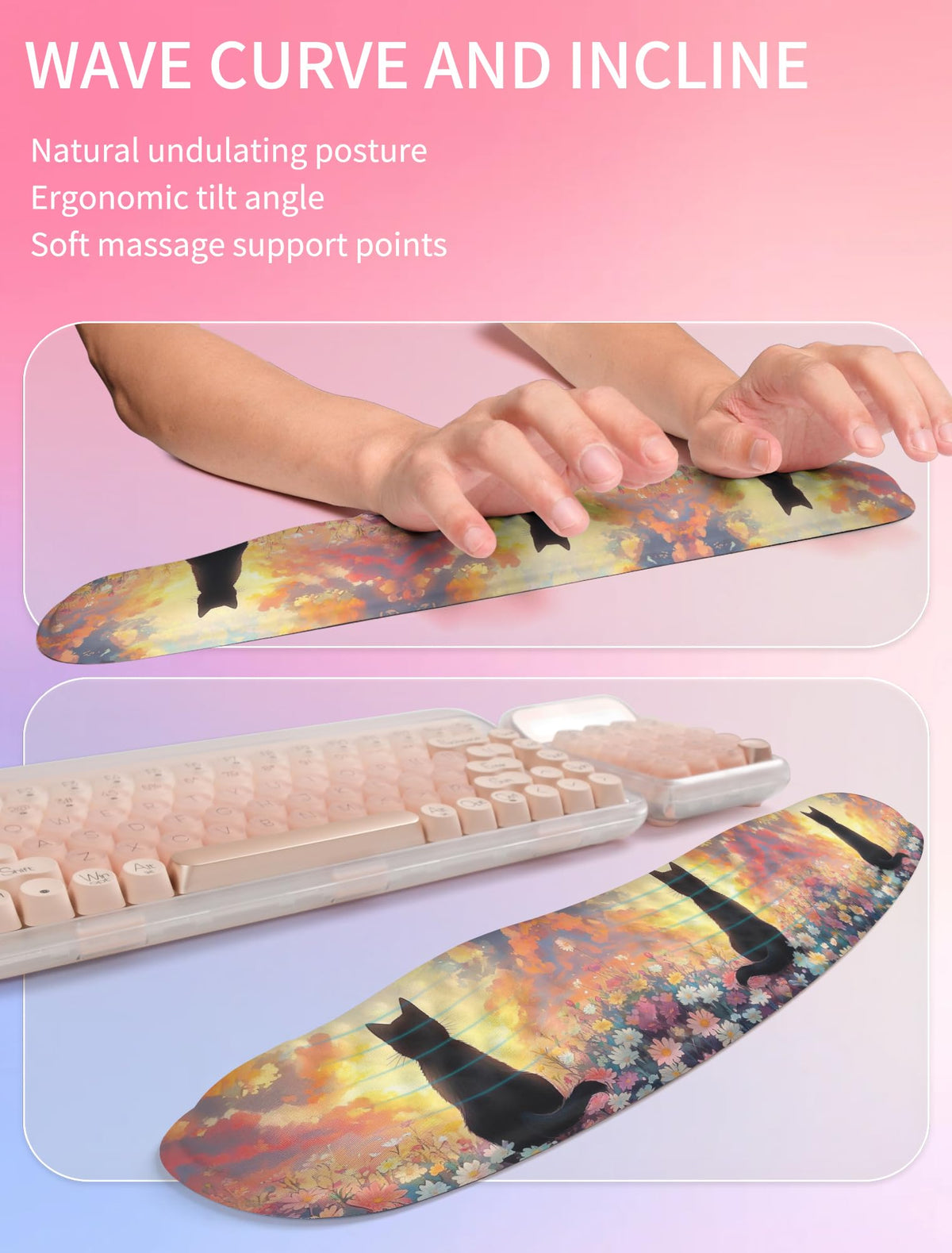 Hokafenle 2in1 Combination, Wave Keyboard Wrist Rest and Ergonomic Curvature Mouse Pad Wrist