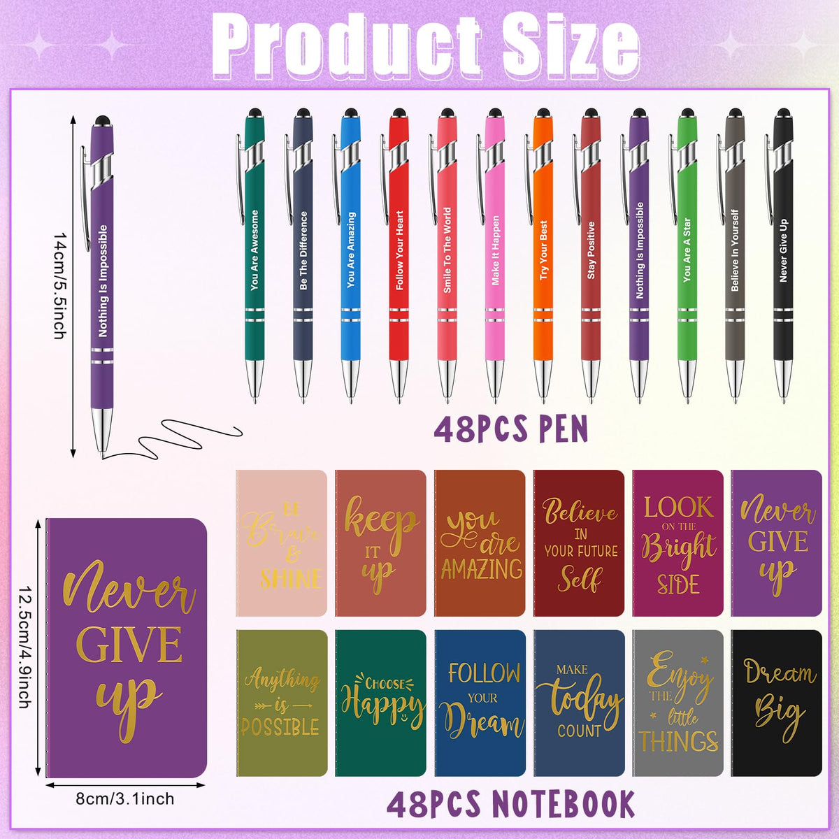 96 Pcs Bulk Motivational Pens Inspirational Notepads Set, Small Pocket Motivational Quote Notebooks