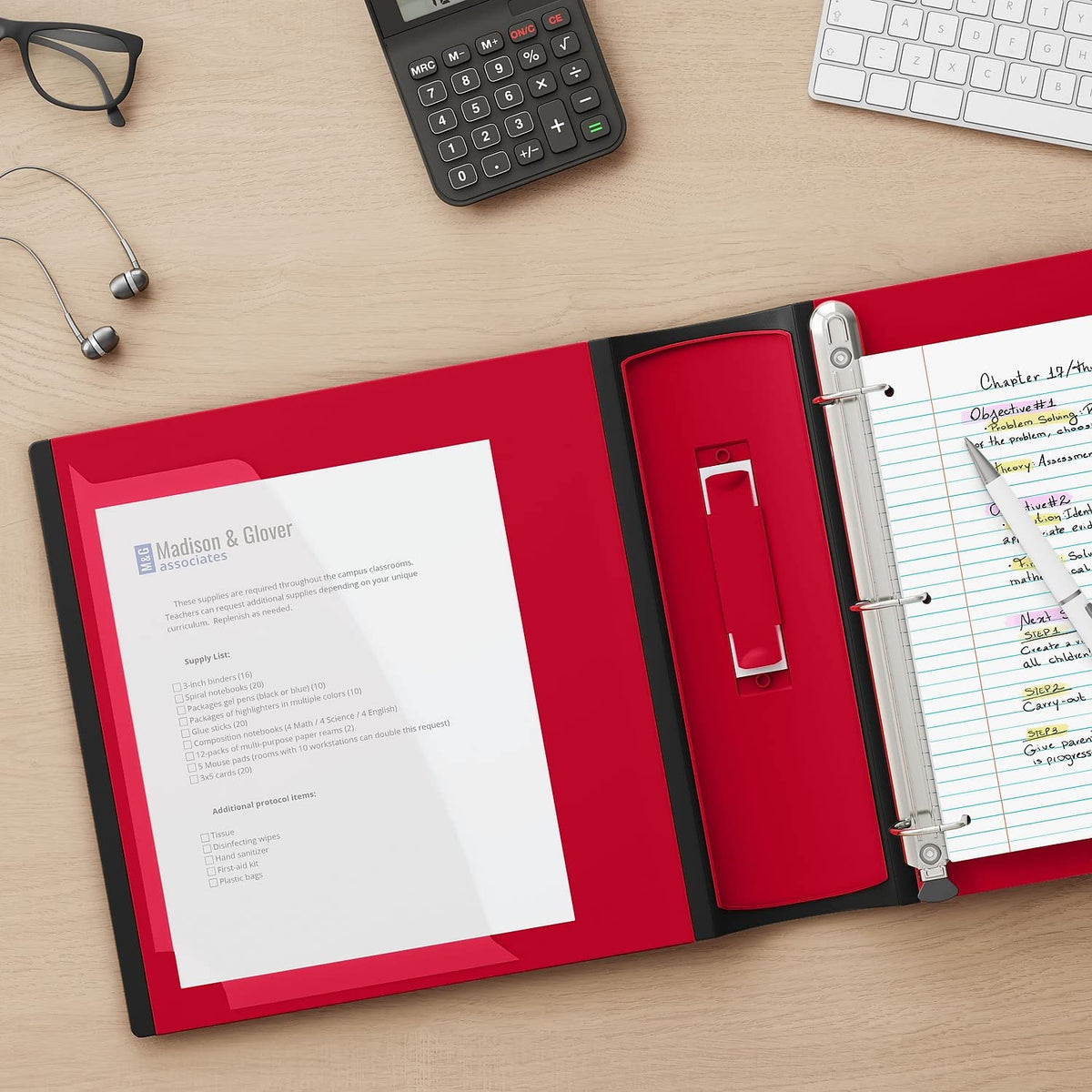 Staples Heavy-Duty 3-Inch D-Ring Binder, Red, Vinyl Cover, 600 Sheets