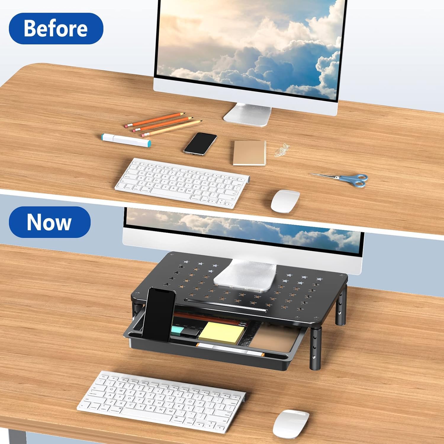 Zimilar 2 Pack Monitor Stand Riser with Drawer, 3 Height Adjustable
