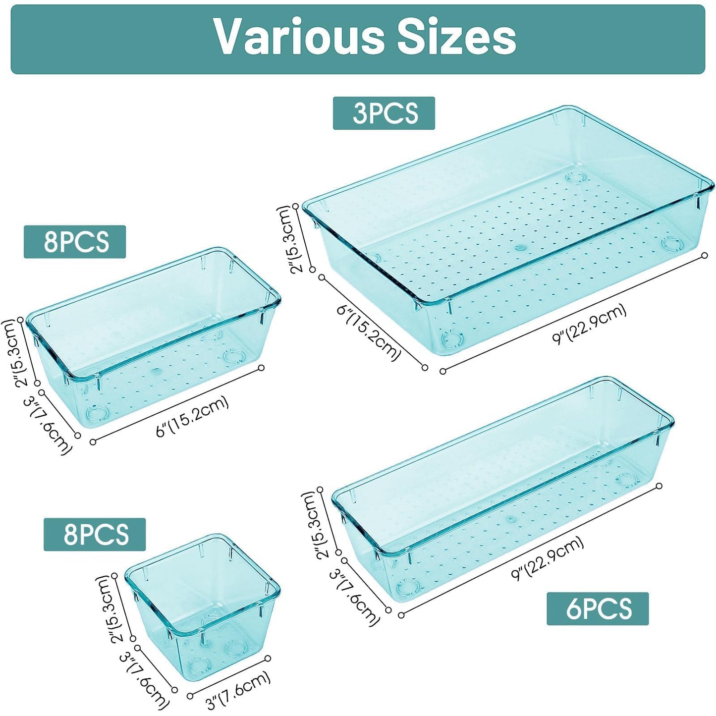25 PCS Clear Plastic Drawer Organizer, Makeup Organizers and Storage Bins