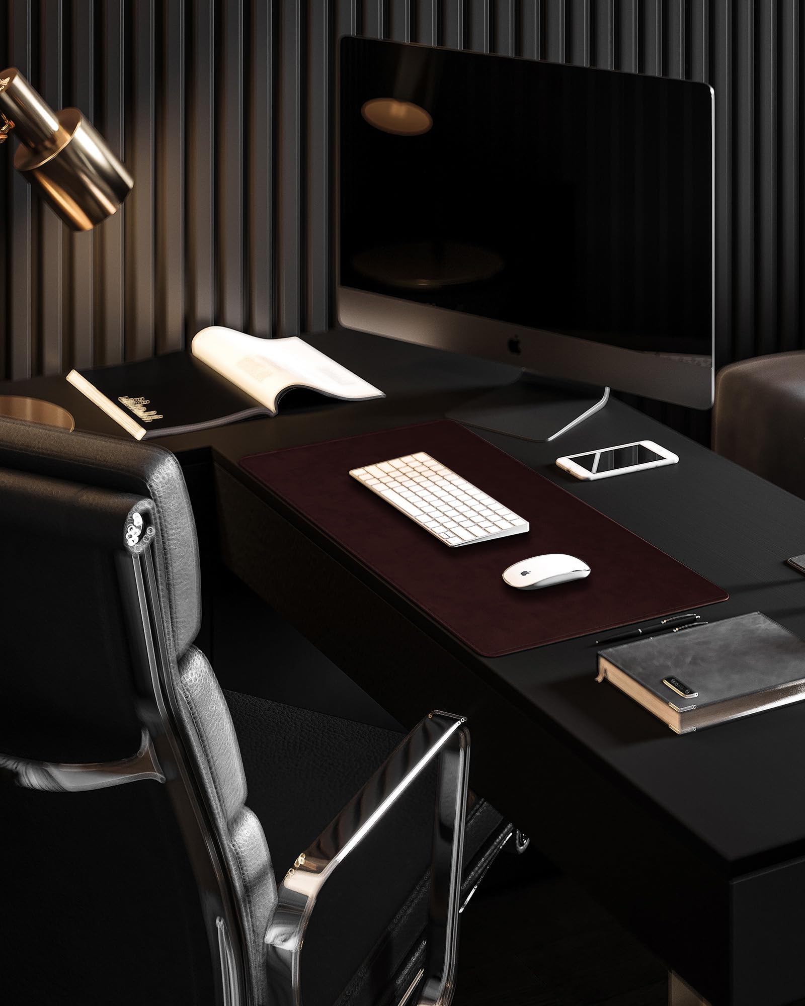 YSAGi Genuine Leather Desk Mat, 35.4"x17" Office Desk Pad, Thick Desk Pad Mat with Stitched Line