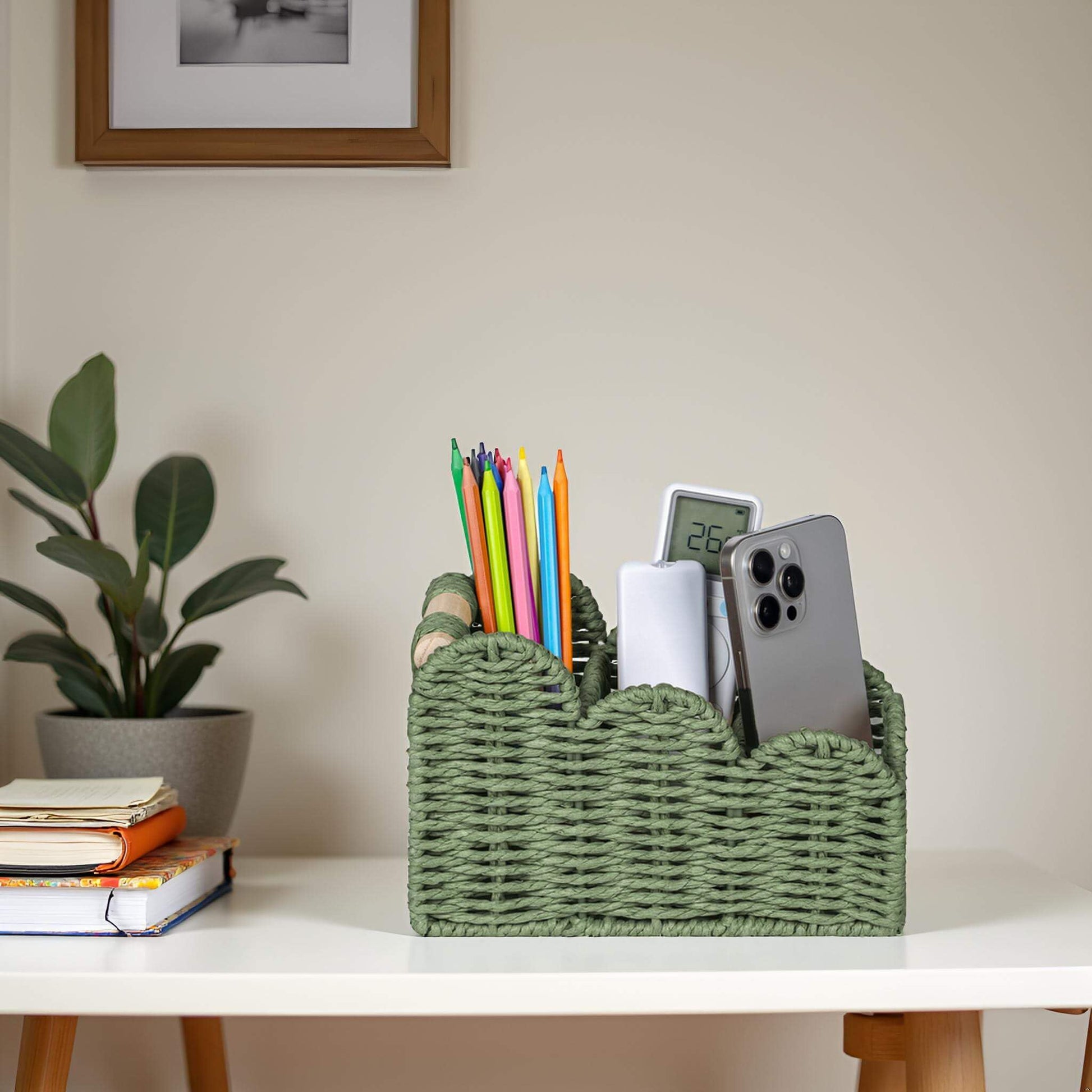 CubesLand Bedside Table Desk Organizer Caddy, Remote Pen&Pencil Holder Cup