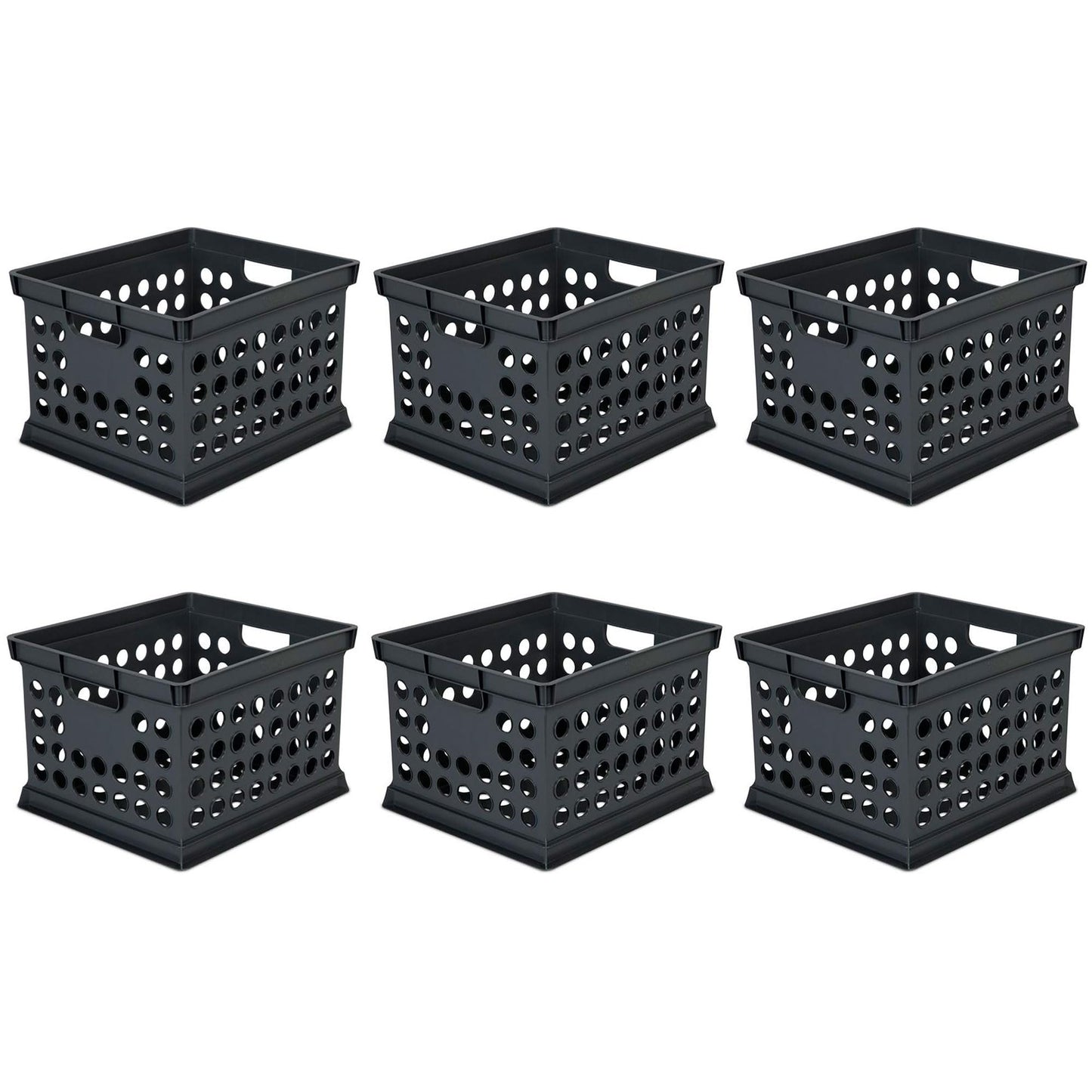 Sterilite Storage Crate Bin File Organizer for Home & Office, Black, 6-Pack