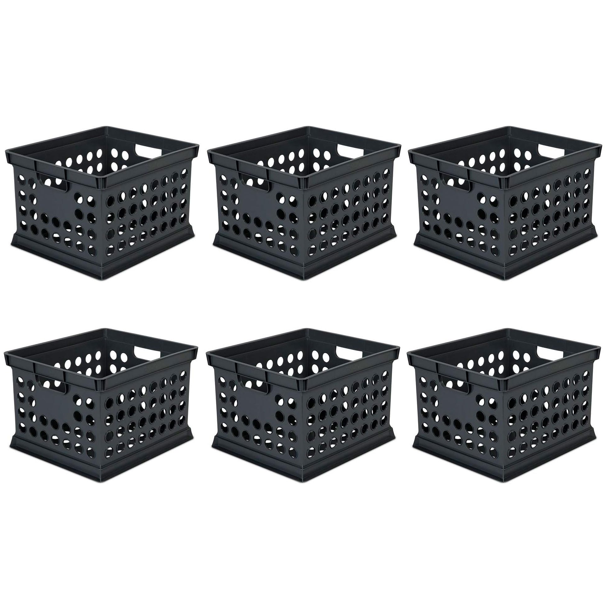Sterilite Storage Crate Bin File Organizer for Home & Office, Black, 6-Pack