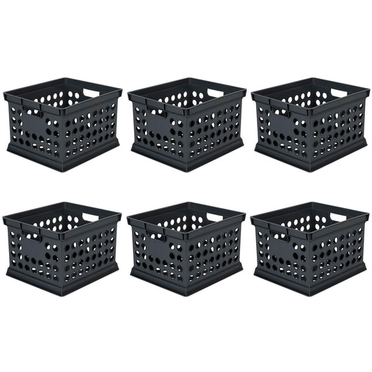 Sterilite Storage Crate Bin File Organizer for Home & Office, Black, 6-Pack