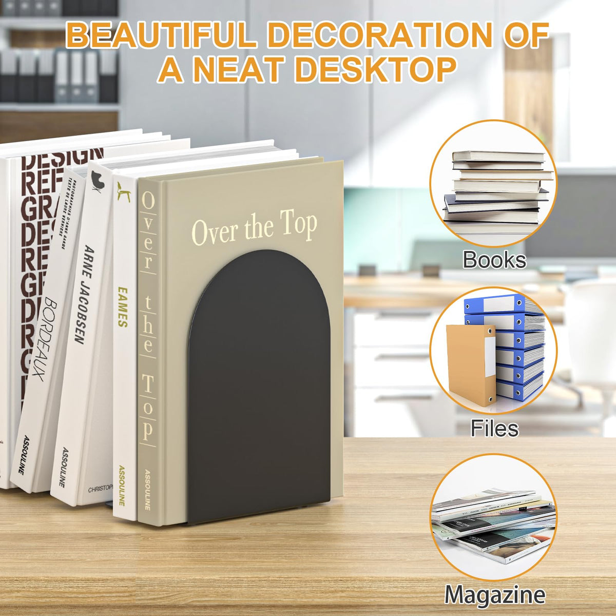 ALOTCHE Bookends 4 Pairs, Metal Round Bookends for Shelves, Book Ends for Desk, Book End to Hold