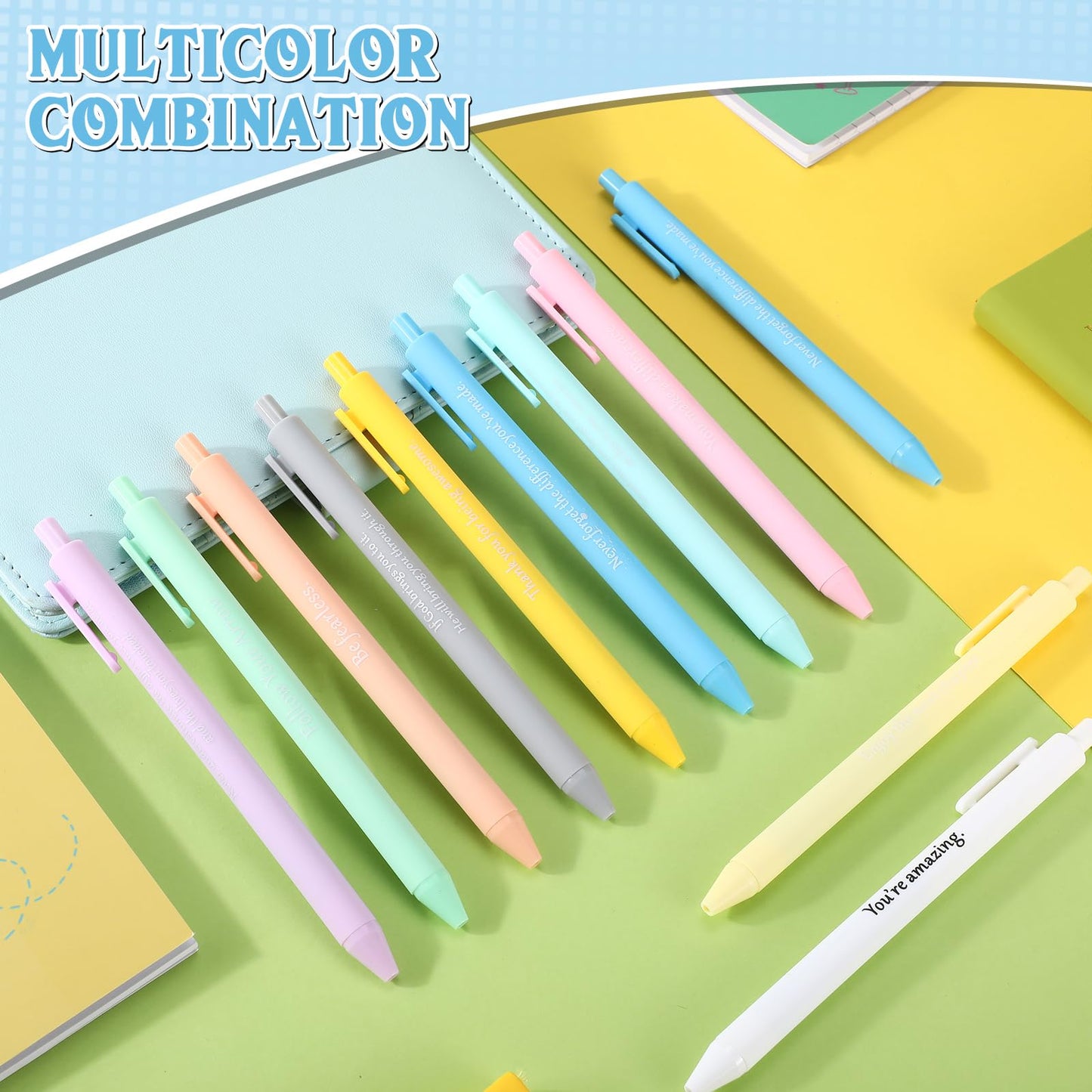 Teling 100 Pcs Inspirational Pens Bulk, Pastel Colors, Classic Style