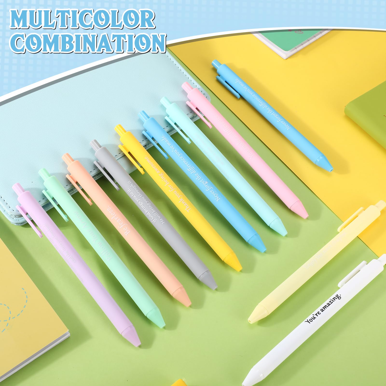 Teling 100 Pcs Inspirational Pens Bulk, Pastel Colors, Classic Style