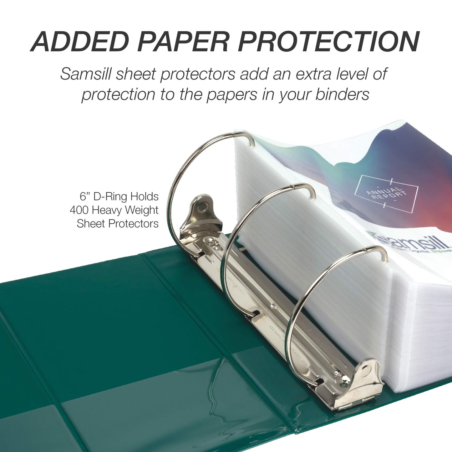 Samsill Durable 6 inch 3 Ring Binder, Locking D Ring Binder, Customizable Clear View Cover, Green