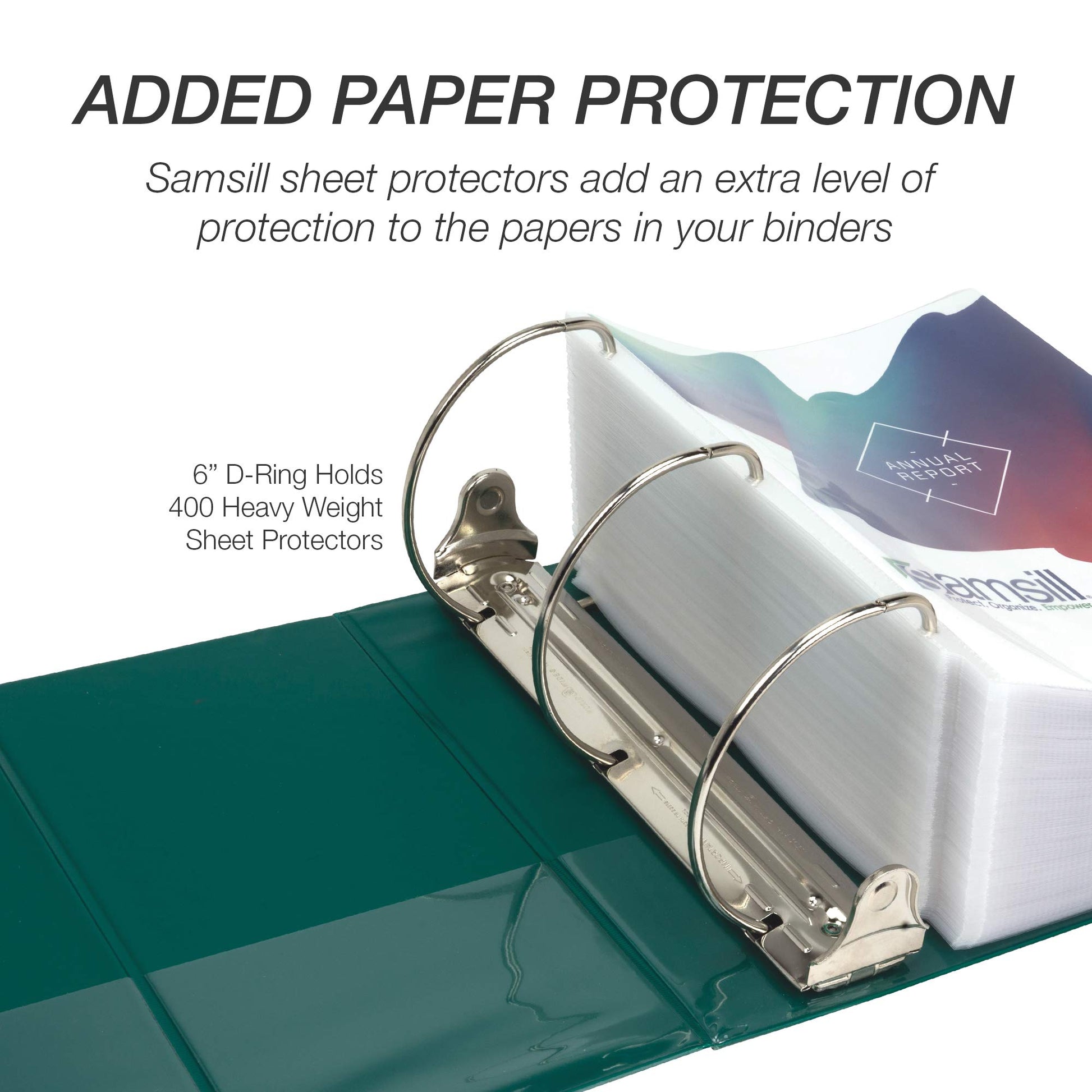 Samsill Durable 6 inch 3 Ring Binder, Locking D Ring Binder, Customizable Clear View Cover, Green