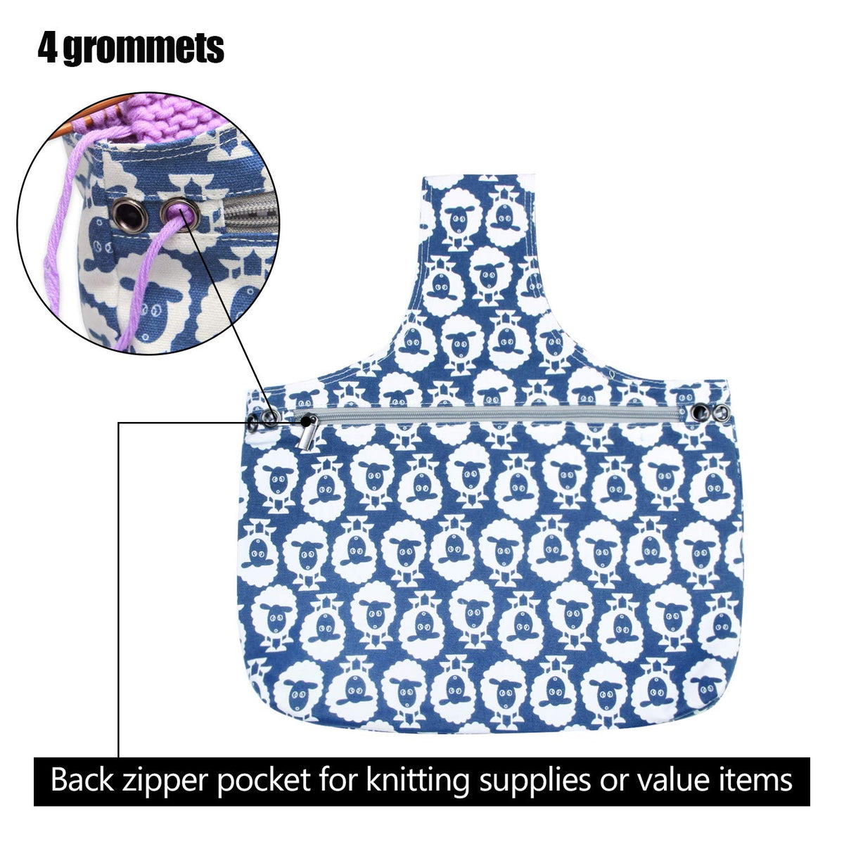 Teamoy Knitting Bag Tote, Travel Crochet Project Wrist Bag, Large, Sheep