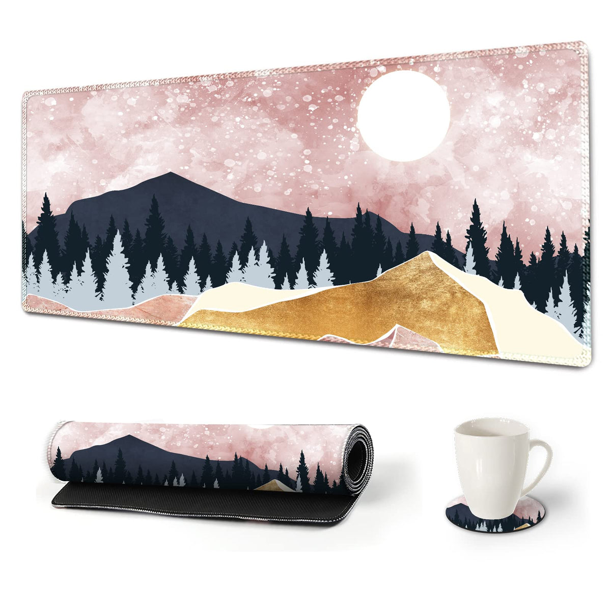 ARTSO Large Gaming Mouse Pad with Stitched Edges, XXL Extended Keyboard Mat Long Mousepad Desk