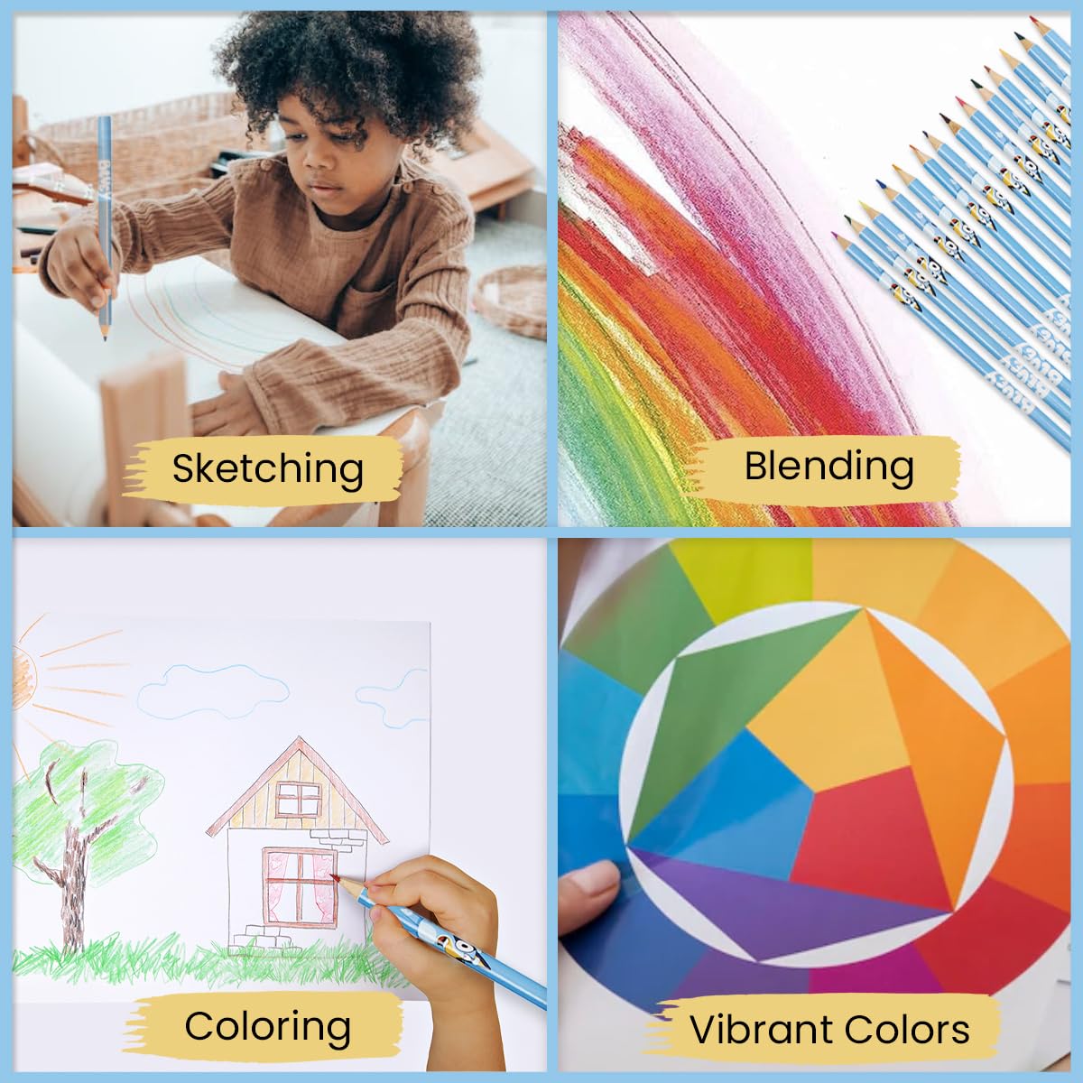 Bluey Colouring Pencils for Kids - 72 Pencils Colouring Box Colouring Set for Children Aged 3+
